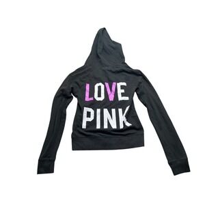 Victorias Secret Love Pink Size Small Full Zip Hoodie Sweatshirt Black‎ Y2K